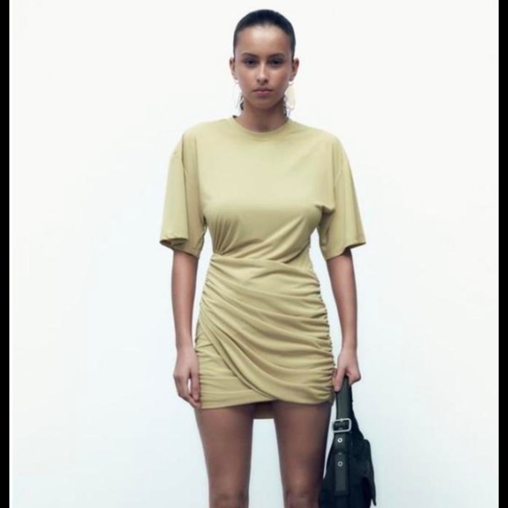 Zara Yellow Ruched Mini Dress